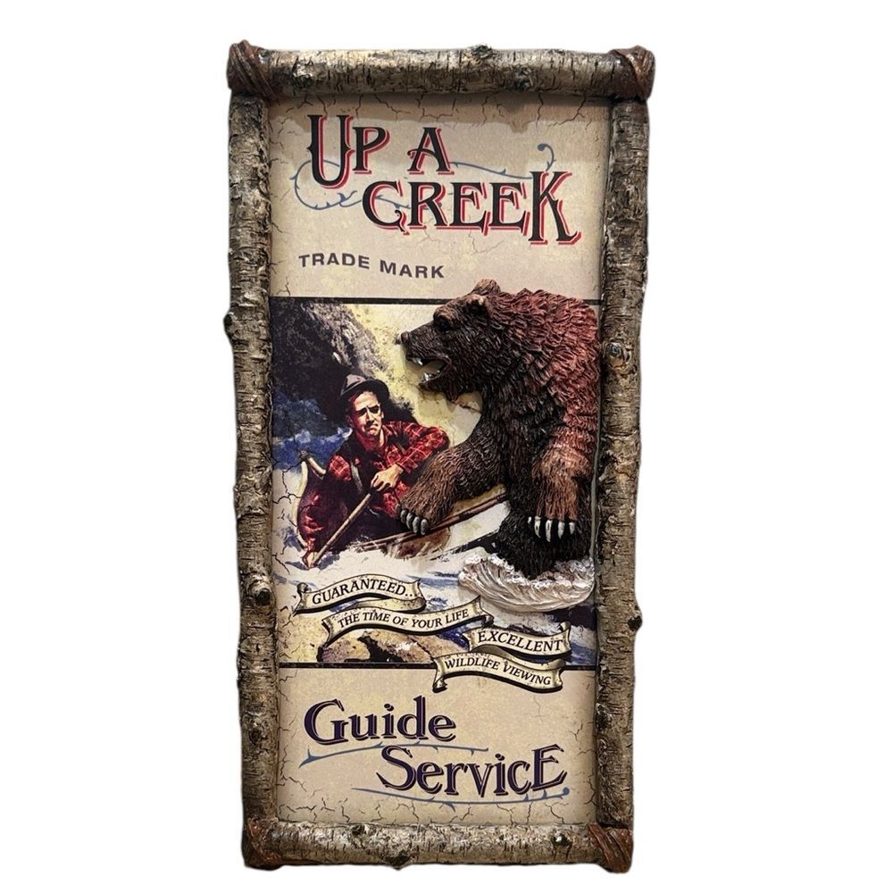 Vintage Rivers Edge Up A Creek Guide Service Wall Hanging Plaque 3D Grizzly Bear
